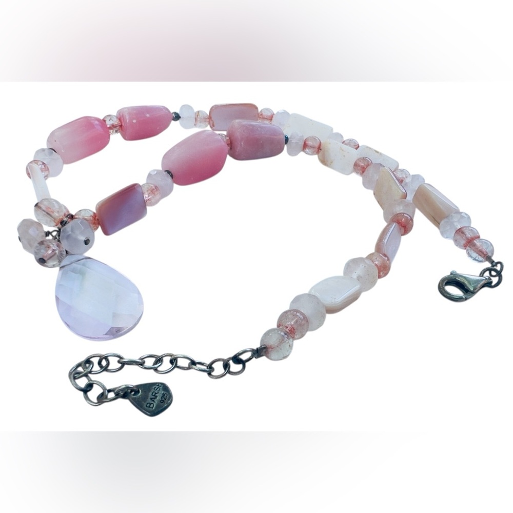 GENUINE Natural ROSE QUARTZ Gemstone STERLING SILVER BARSE Vintage NECKLACE 925